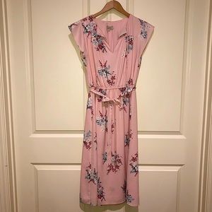 LOFT Dress Soft Pink Floral Midi Sz M